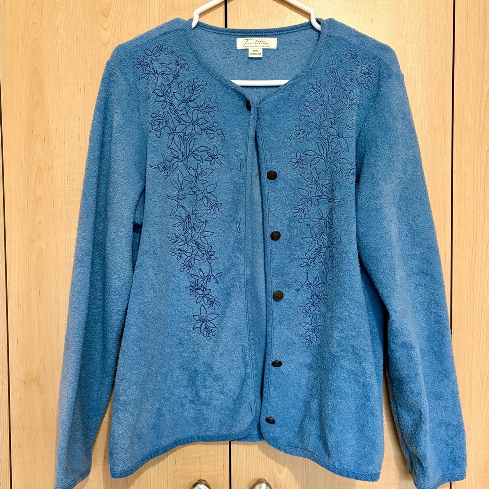 Vintage tradition Blue Embroidered Button-Front Women's Sweater cardigan